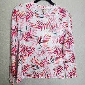 Ocean Pacific NEW Junior Large Pink Tropical Leaves Rash Guard Top